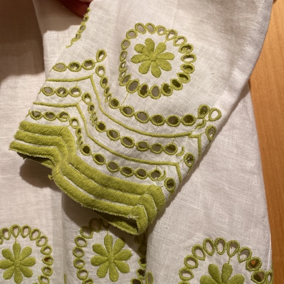 Vintage J. Crew Linen Popover Top White with Green Embroidery Size Medium - Picture 5 of 6